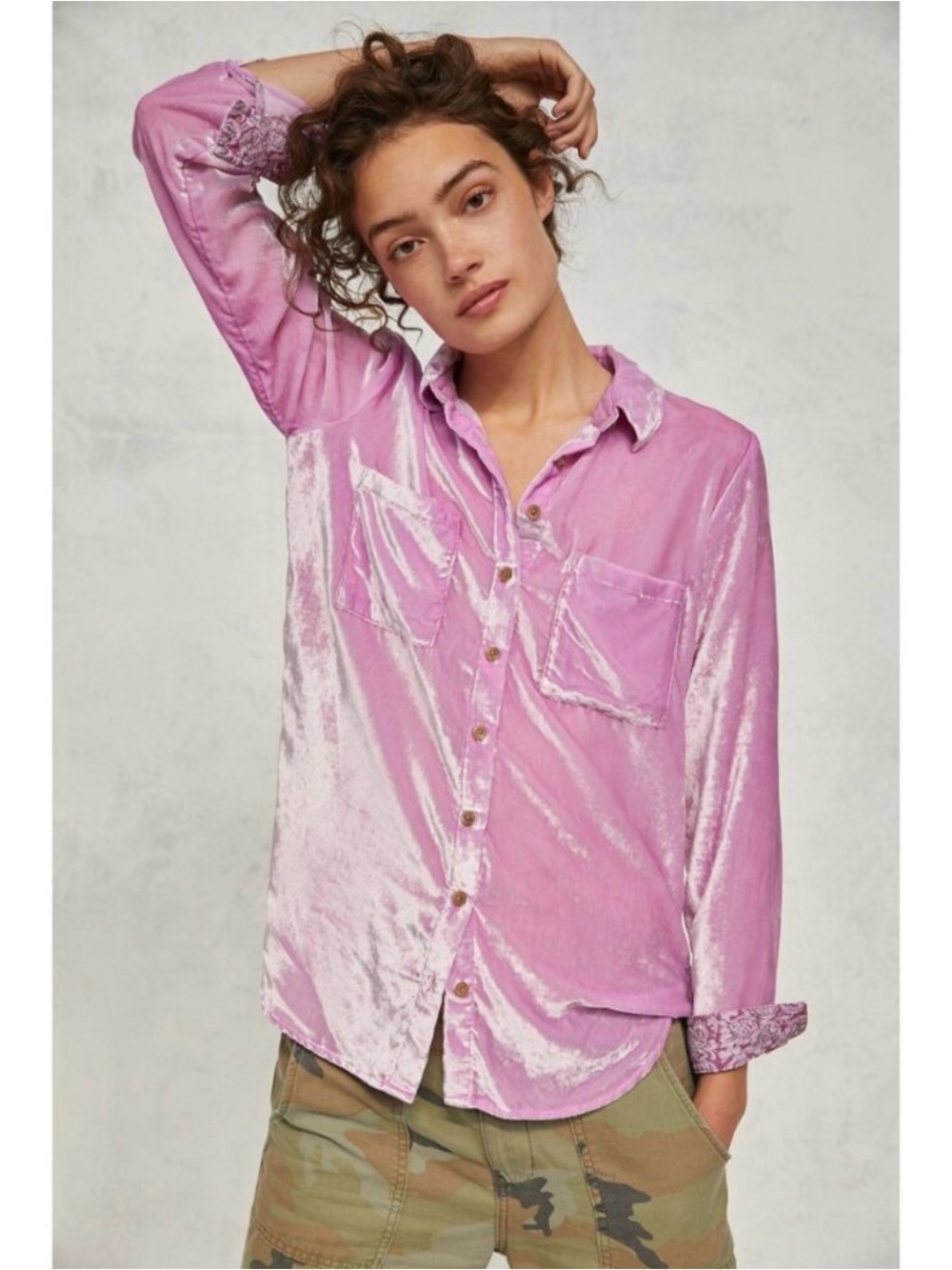 Pilcro Anthropologie Crushed Velvet Button Up Blouse Lilac Dreamy Fairycore Sz10 - Picture 2 of 14